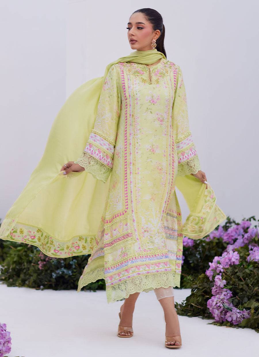 Farah Talib Aziz | Zaza Prints 24 | KELLY LIME SHIRT AND DUPATTA - Pakistani Designer Dress - by Farah Talib Aziz | Type: Luxury - 100% Original at Saira Sultan