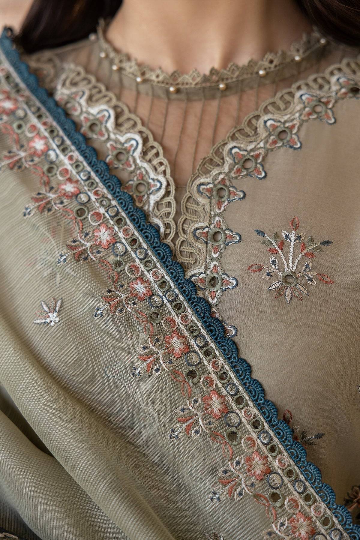 Farasha | Bahaar Embroidered Lawn | Whimsical Sage - Pakistani Designer Dress - by Farasha | Type: Luxury - 100% Original at Saira Sultan