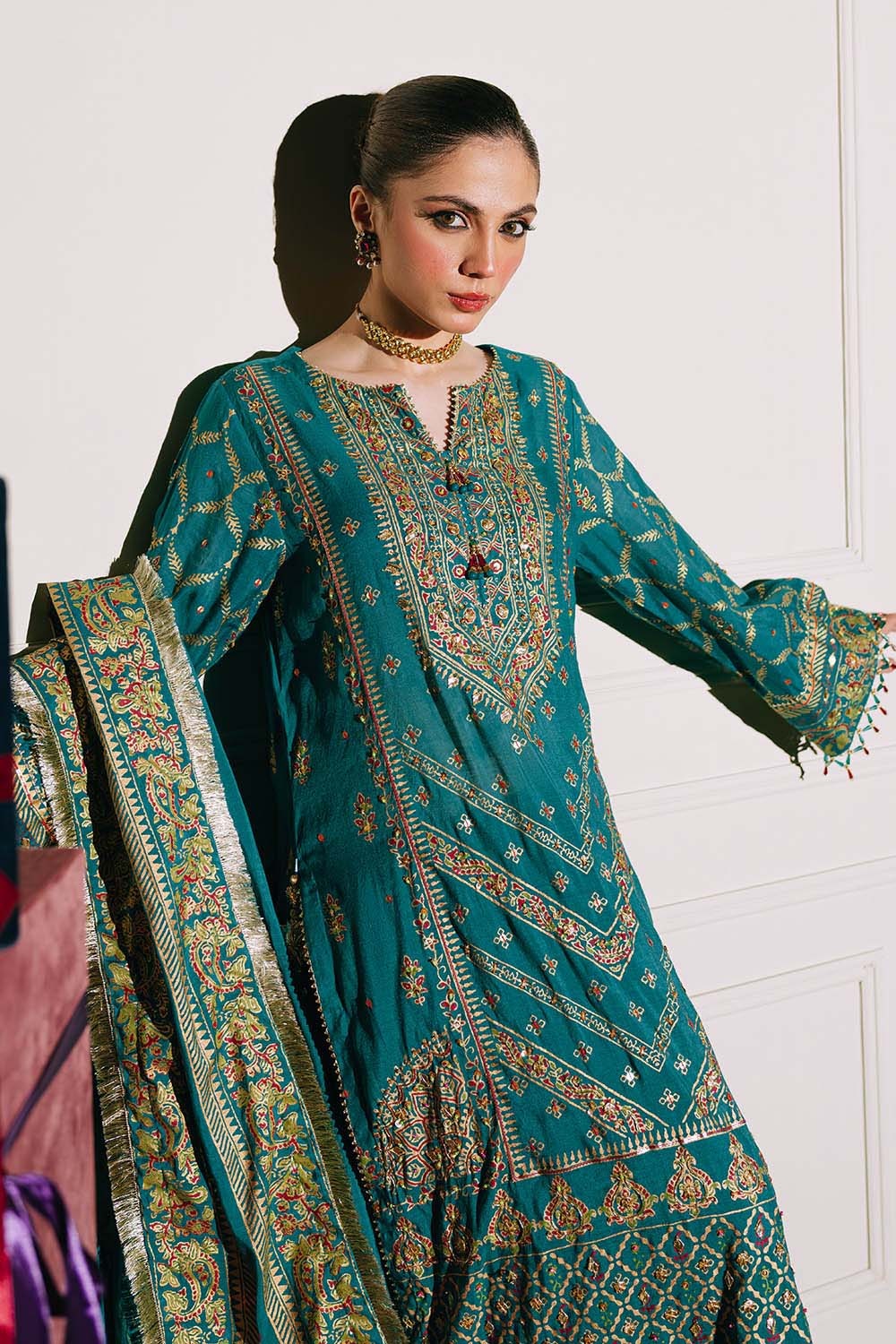 Gul Ahmed | Festive Eid 25 | FE-52096 Custom Size Dark Teal Paper Cotton
