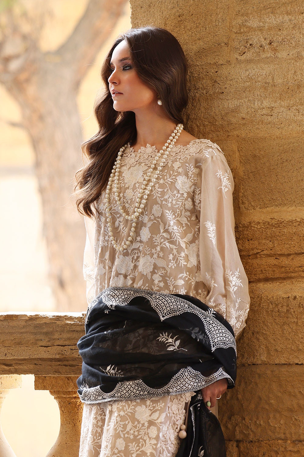 Gul Ahmed | Festive Eid 25 | FE-52099 XL Pale Brown Net