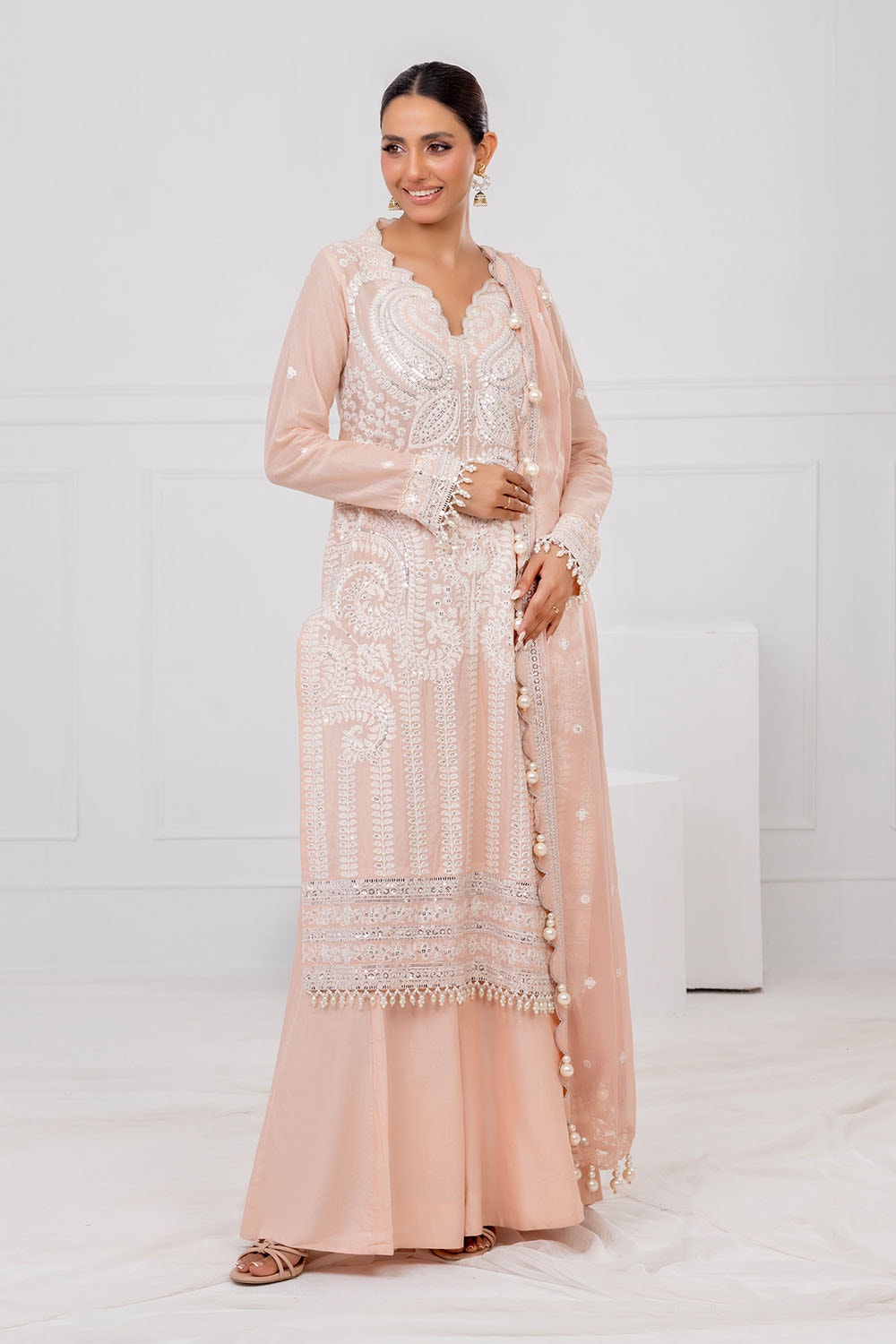 Gul Ahmed | Festive Eid 25 | FE-52107 XS Pale Peach Lawn