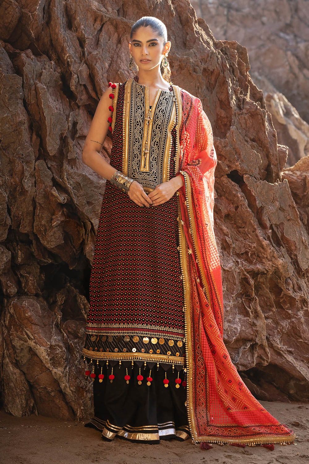 Gul Ahmed | Chunri Lawn 25 | BM-52017 Custom Size Black Chiffon
