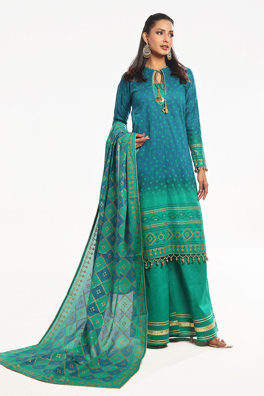 Gul Ahmed | Chunri Lawn 25 | CL-52410 A XS Sea Green Lawn