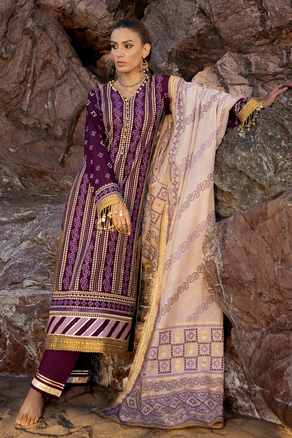 Gul Ahmed | Chunri Lawn 25 | CL-52413 XL Plum Lawn