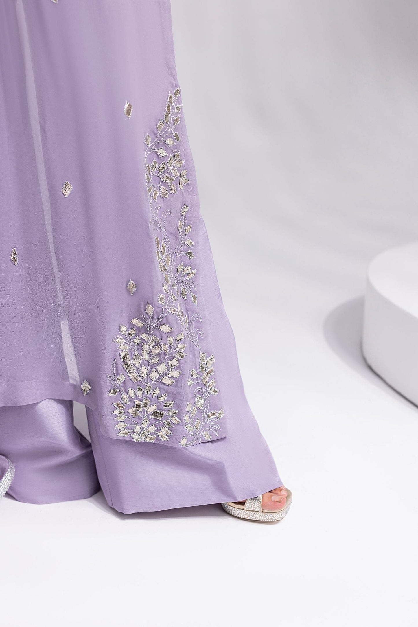 Amani | Aira Festive Wear | ZARIN Gota Embellished Georgette Shirt with Wide-Leg Pants & Mukesh Dupatta - Pakistani Designer Dress - by Amani - Type : Ladies Clothes - 100% Original at Saira Sultan