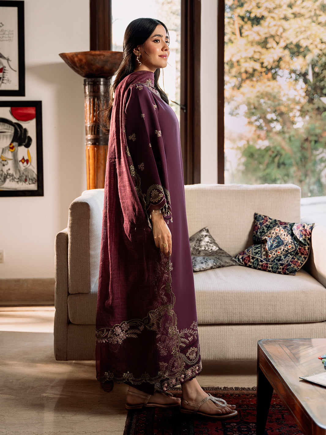 Izel | Mahveen Festive Lawn 25 | HANA S Dark Plum Lawn