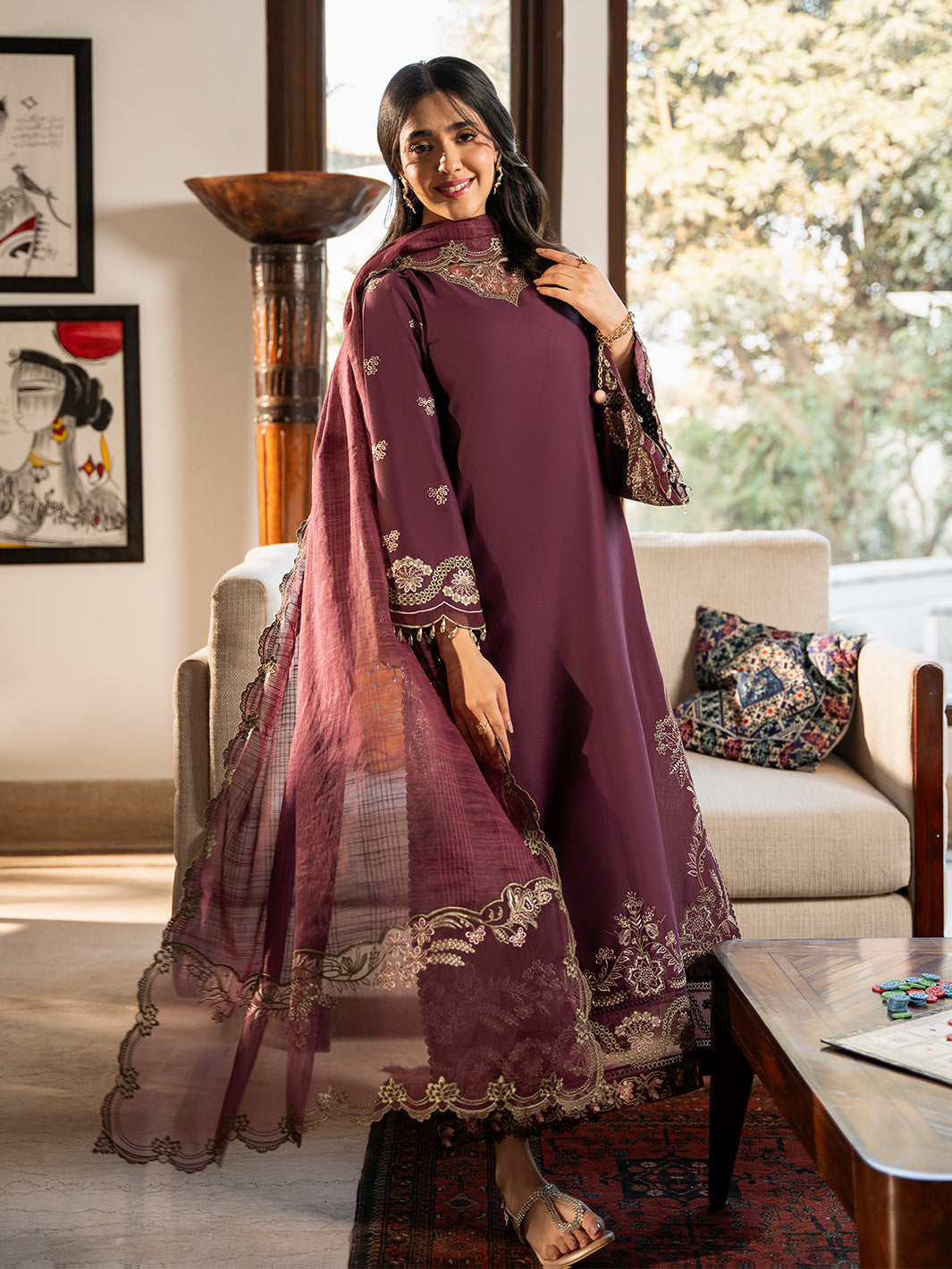 Izel | Mahveen Festive Lawn 25 | HANA L Dark Plum Lawn