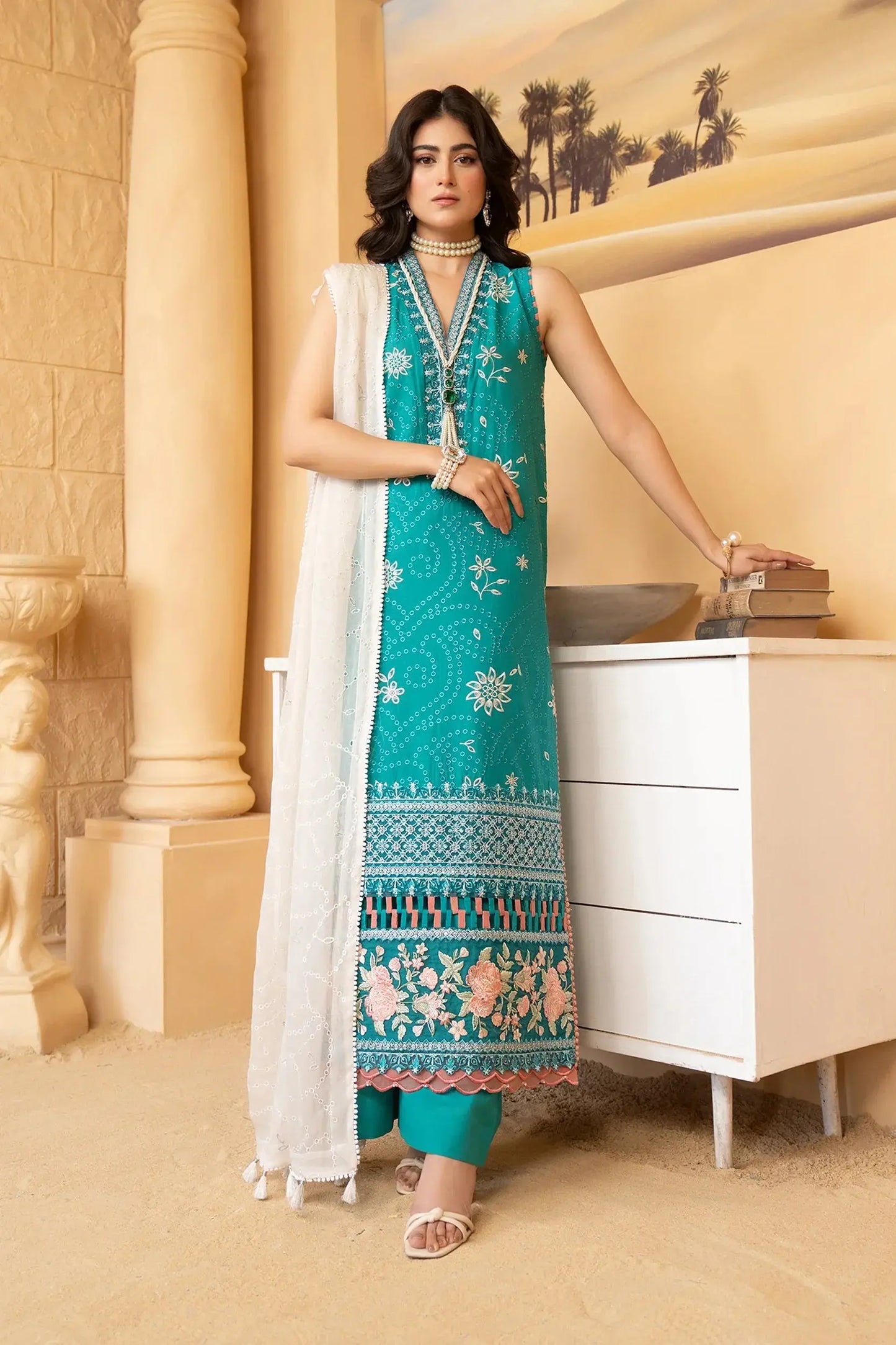 Hemstitch | Summer Luxury Lawn 24 | Turquoise - Pakistani Designer Dress - by Hemstitch | Type: Luxury - 100% Original at Saira Sultan