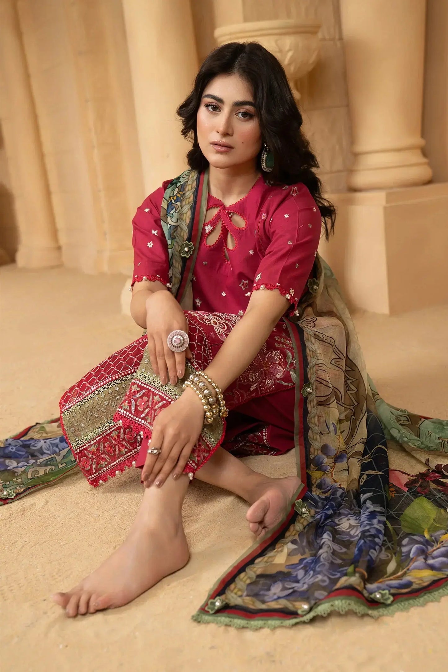 Hemstitch | Summer Luxury Lawn 24 | Scarlet Red - Pakistani Designer Dress - by Hemstitch | Type: Luxury - 100% Original at Saira Sultan