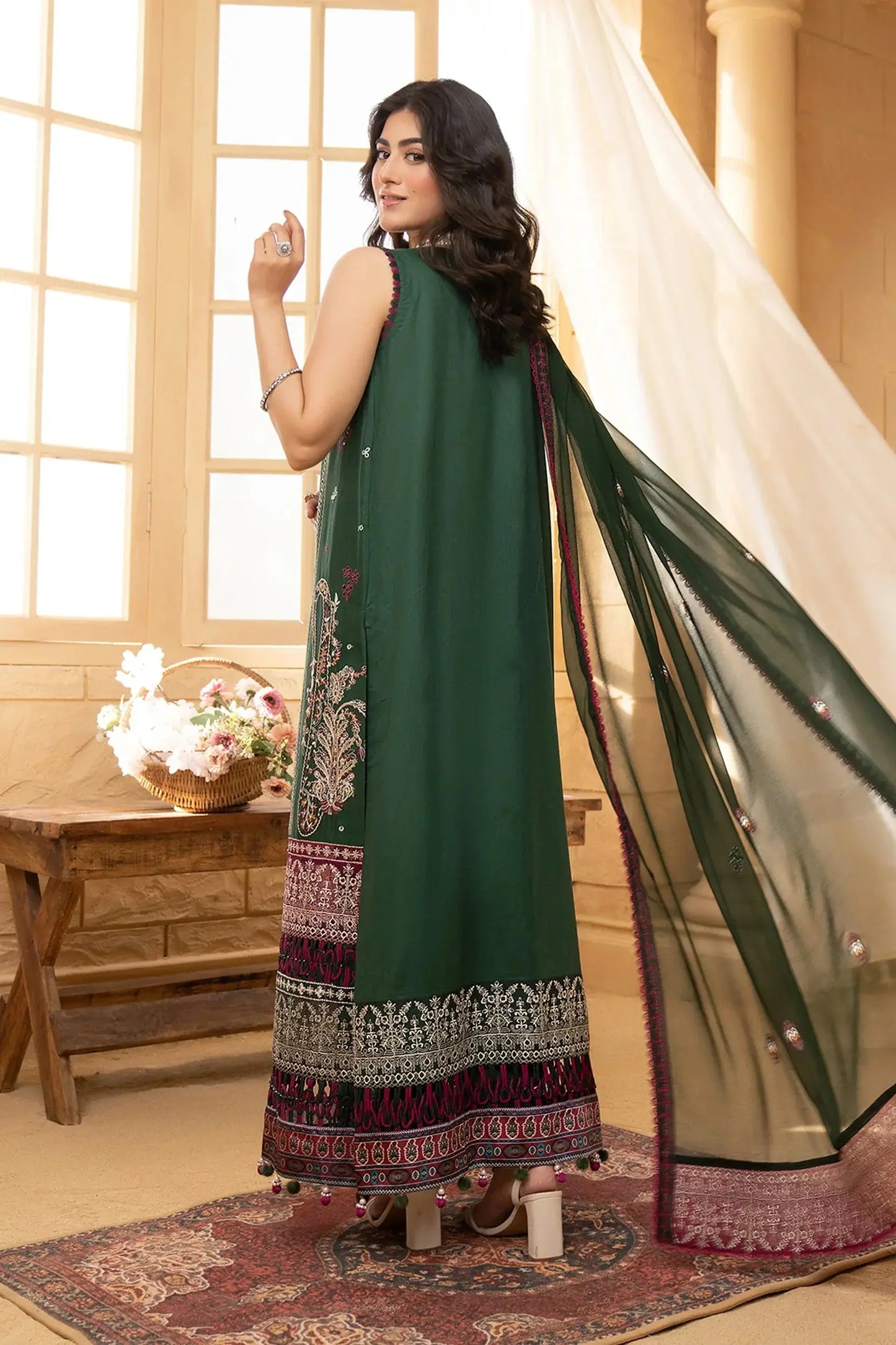 Hemstitch | Summer Luxury Lawn 24 | Bottle Green - Pakistani Designer Dress - by Hemstitch | Type: Luxury - 100% Original at Saira Sultan