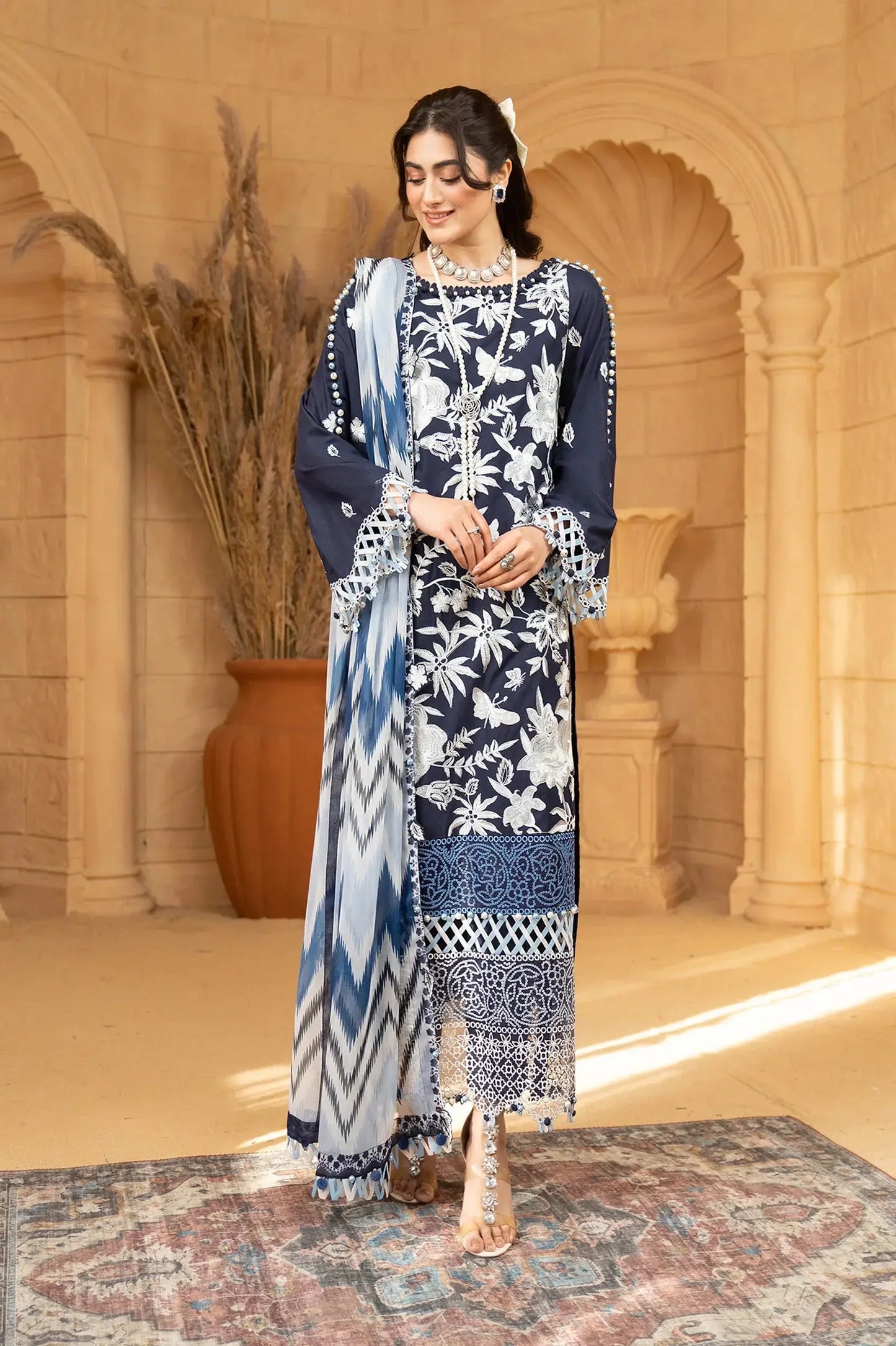 Hemstitch | Summer Luxury Lawn 24 | Ice Blue - Pakistani Designer Dress - by Hemstitch | Type: Luxury - 100% Original at Saira Sultan