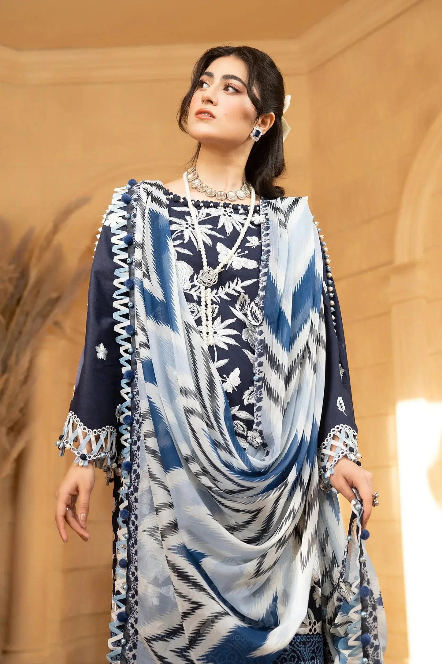 Hemstitch | Summer Luxury Lawn 24 | Ice Blue - Pakistani Designer Dress - by Hemstitch | Type: Luxury - 100% Original at Saira Sultan
