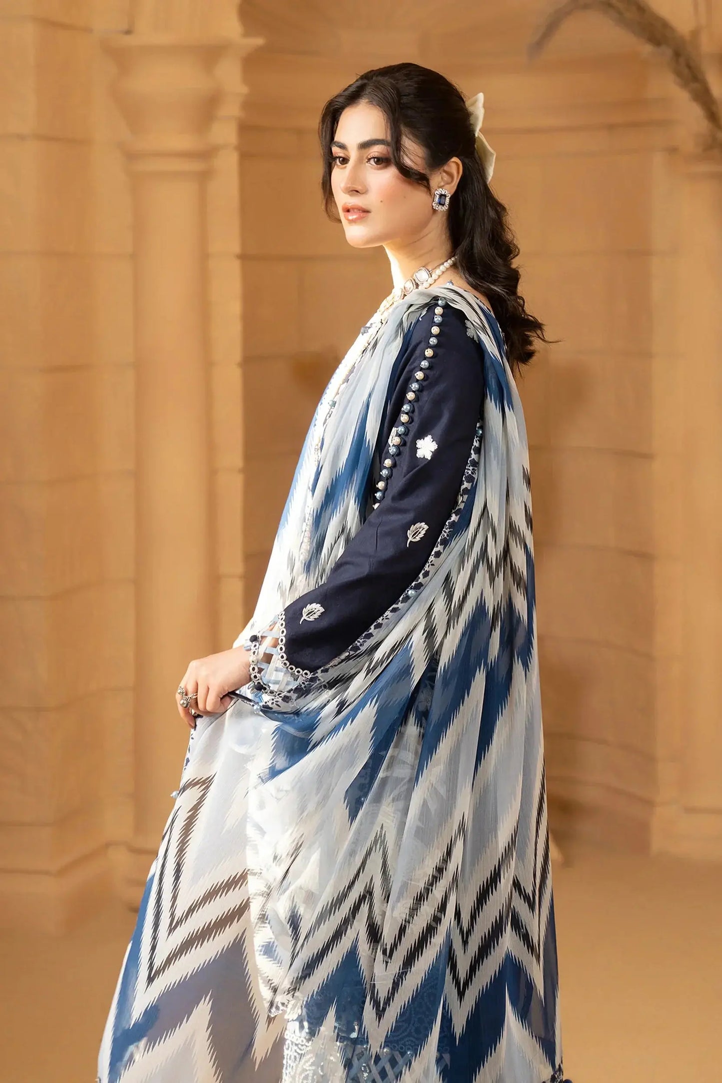 Hemstitch | Summer Luxury Lawn 24 | Ice Blue - Pakistani Designer Dress - by Hemstitch | Type: Luxury - 100% Original at Saira Sultan