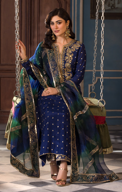 Maya | Mehr o Mah Formals | NOVERA L Dark Blue Thai Silk