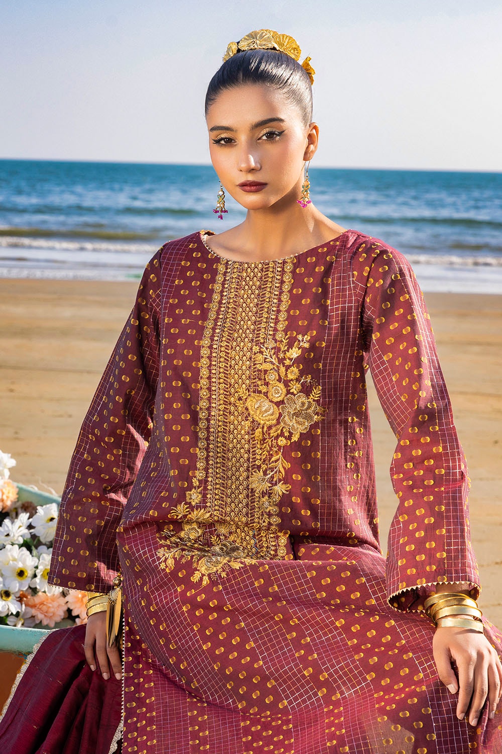 Gul Ahmed | Taara 25 | MJ-42038 XL Maroon Jacquard