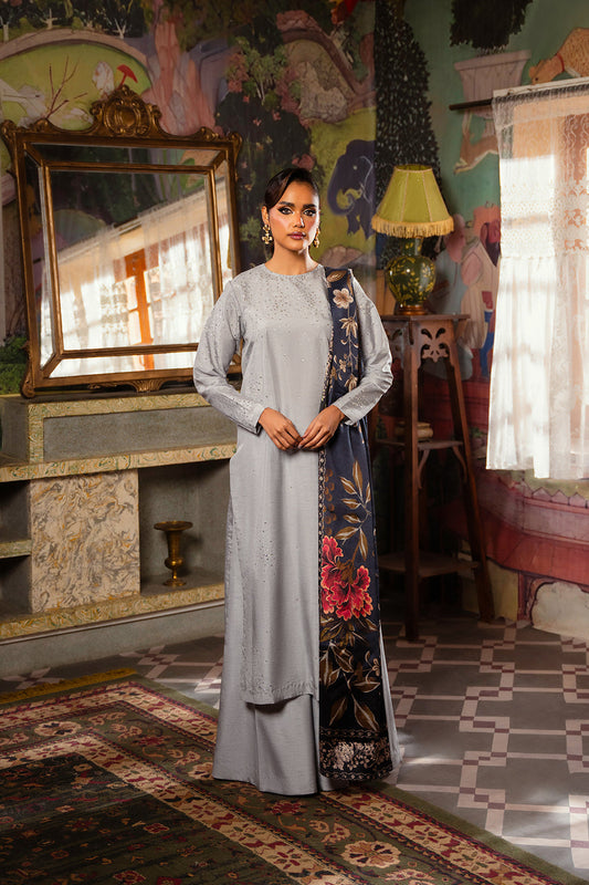 Saira Rizwan | Dahini Silk Pret | SWAN - SRLP04-25 XS Cloud Gray Raw Silk