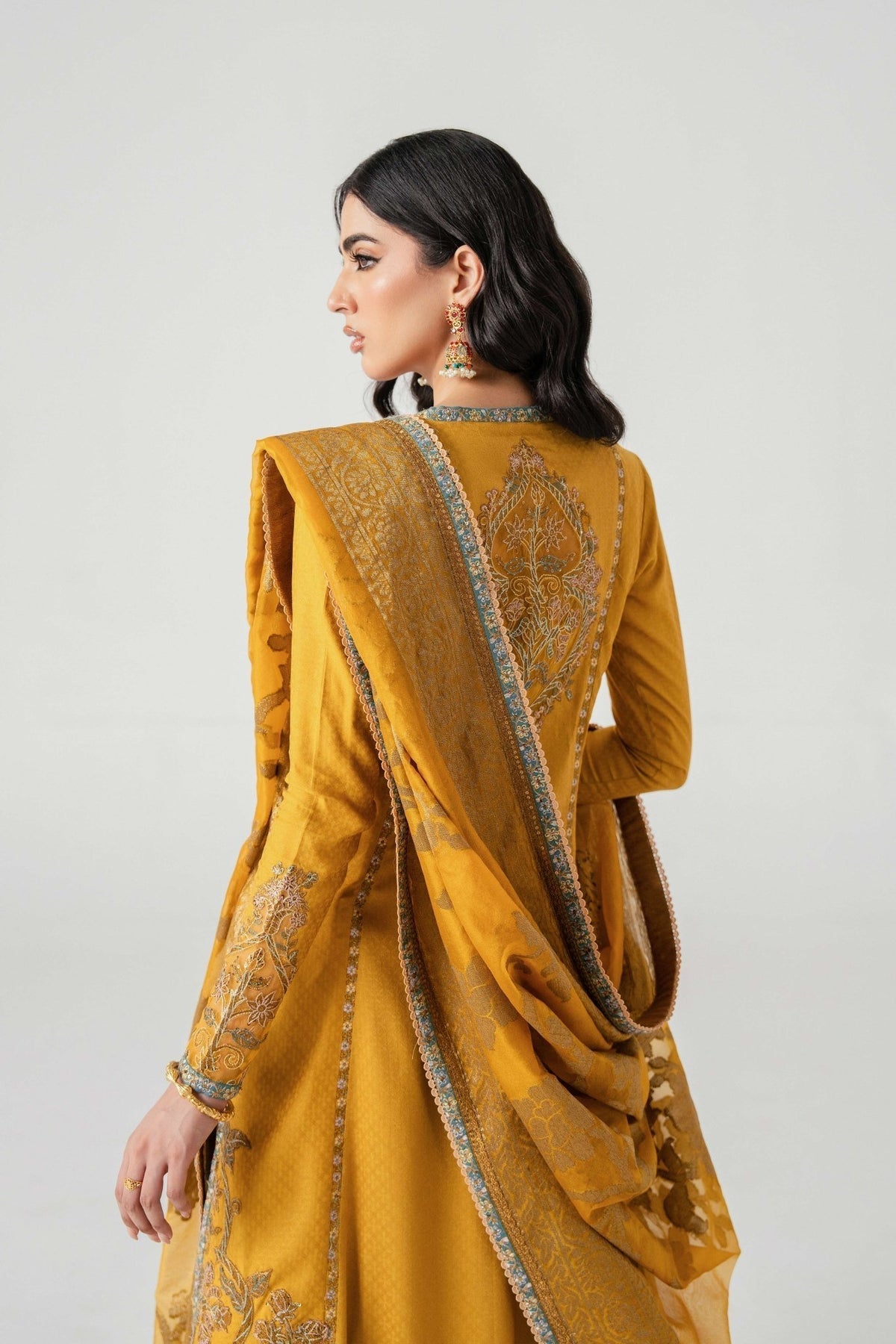 Fahad Hussayn | Jalsa Ghar | Kunj buta Custom Size Mustard Yellow Lawn
