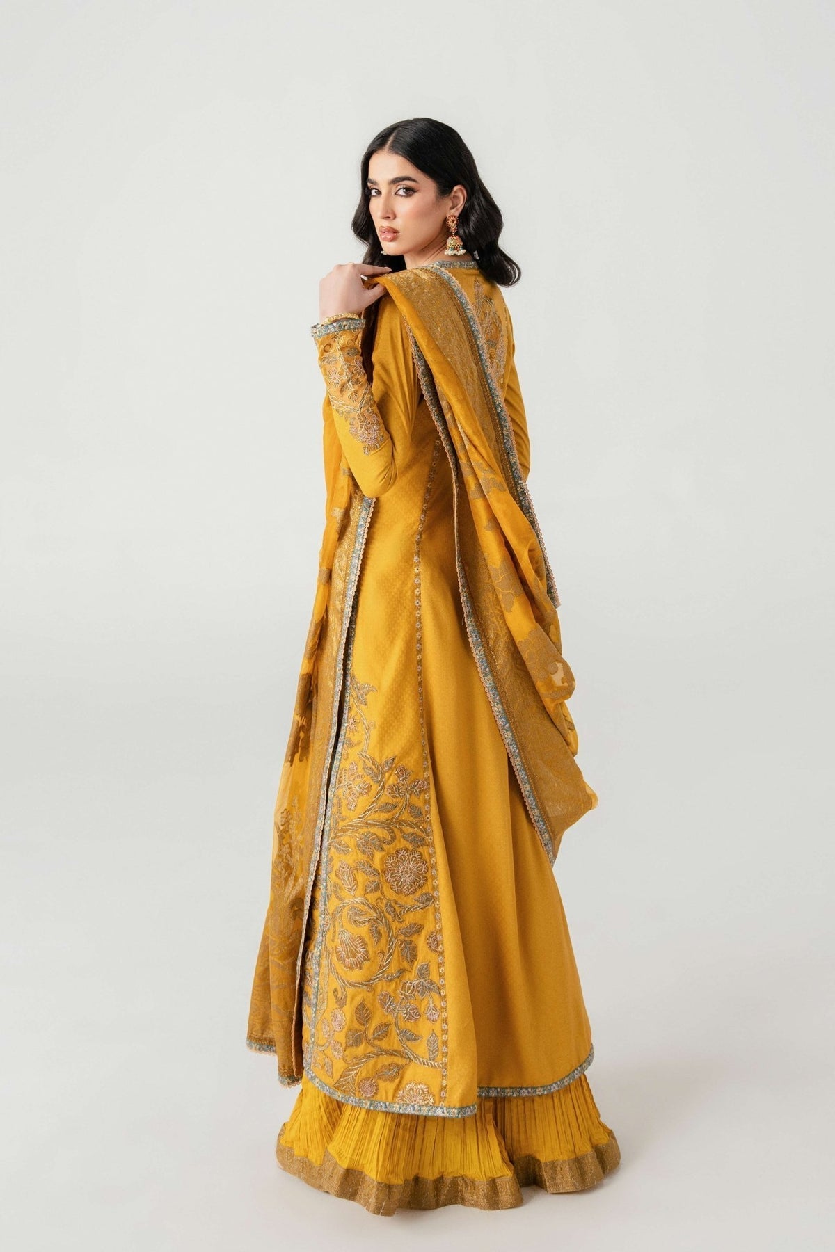 Fahad Hussayn | Jalsa Ghar | Kunj buta M Mustard Yellow Lawn