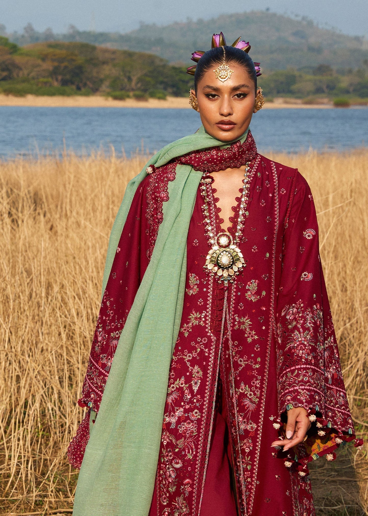 Hussain Rehar | Luxury Lawn 25 | Mahogany M Maroon Lawn