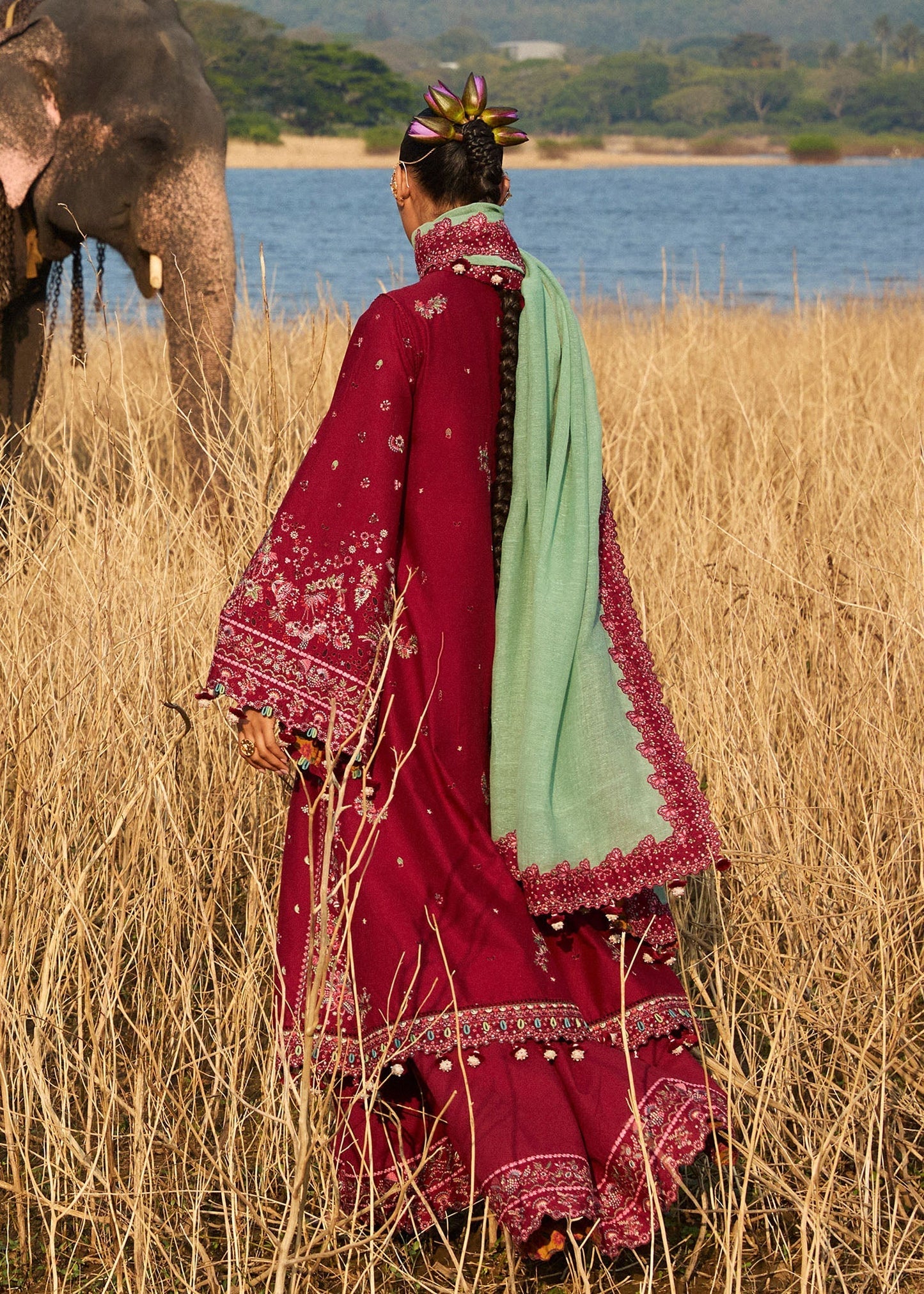 Hussain Rehar | Luxury Lawn 25 | Mahogany S Maroon Lawn