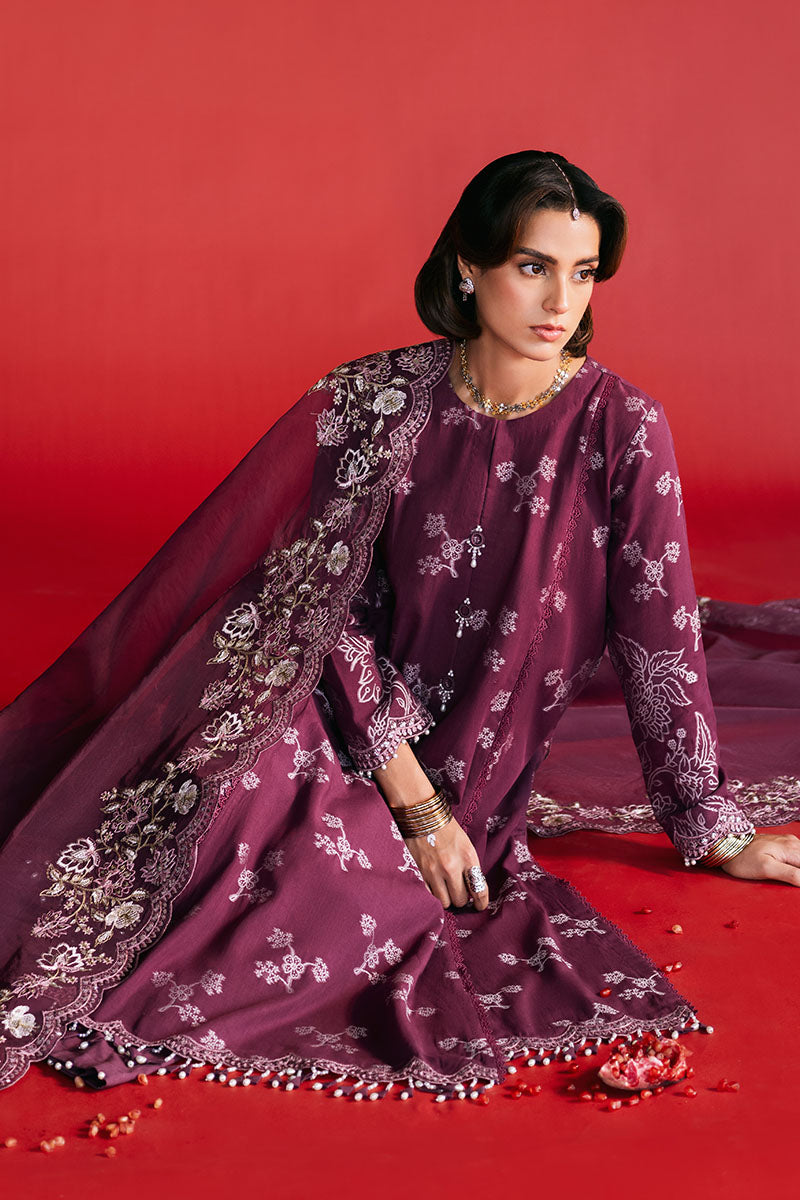 Cross Stitch | Eid Lawn Edit 25 | DEEP FLARE XL Plum Jacquard
