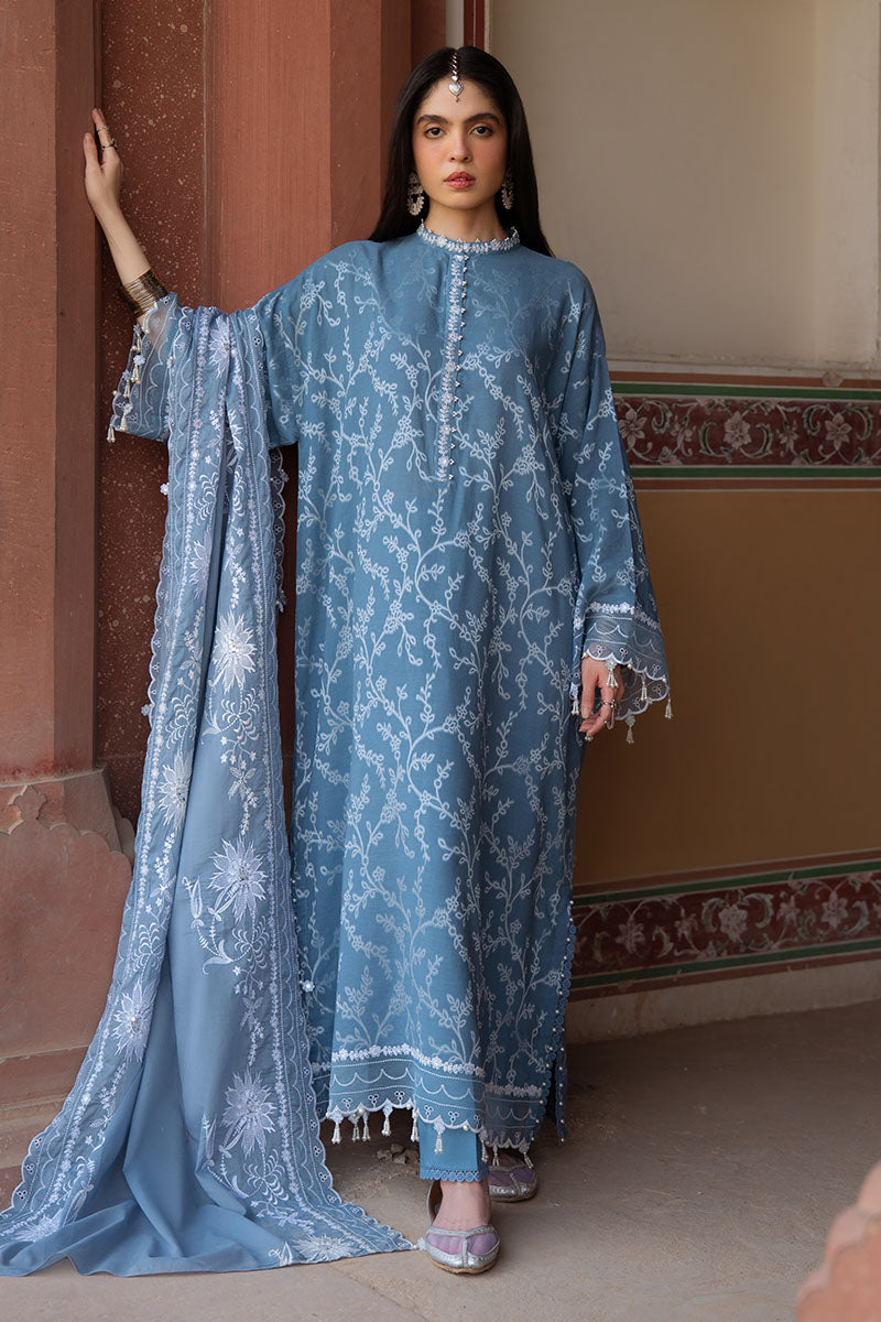 Cross Stitch | Eid Lawn Edit 25 | SILVER MIST XS Blue Gray Jacquard