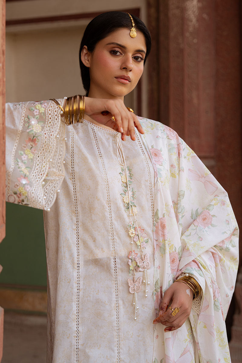 Cross Stitch | Eid Lawn Edit 25 | FLORAL GARLAND L Off White Lawn