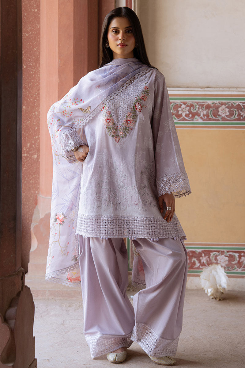 Cross Stitch | Eid Lawn Edit 25 | VIOLET POSY S Lilac Gray Lawn