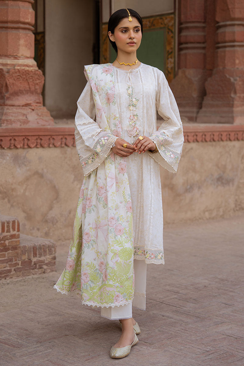 Cross Stitch | Eid Lawn Edit 25 | FLORAL GARLAND XL Off White Lawn