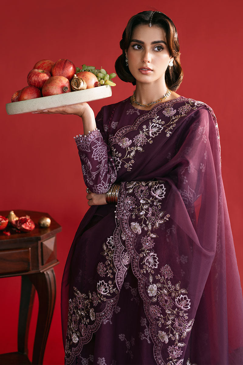 Cross Stitch | Eid Lawn Edit 25 | DEEP FLARE M Plum Jacquard