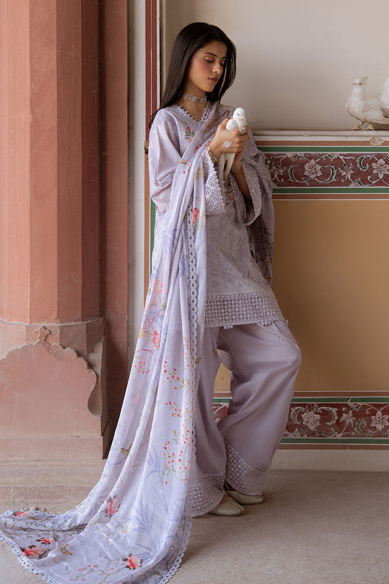 Cross Stitch | Eid Lawn Edit 25 | VIOLET POSY L Lilac Gray Lawn