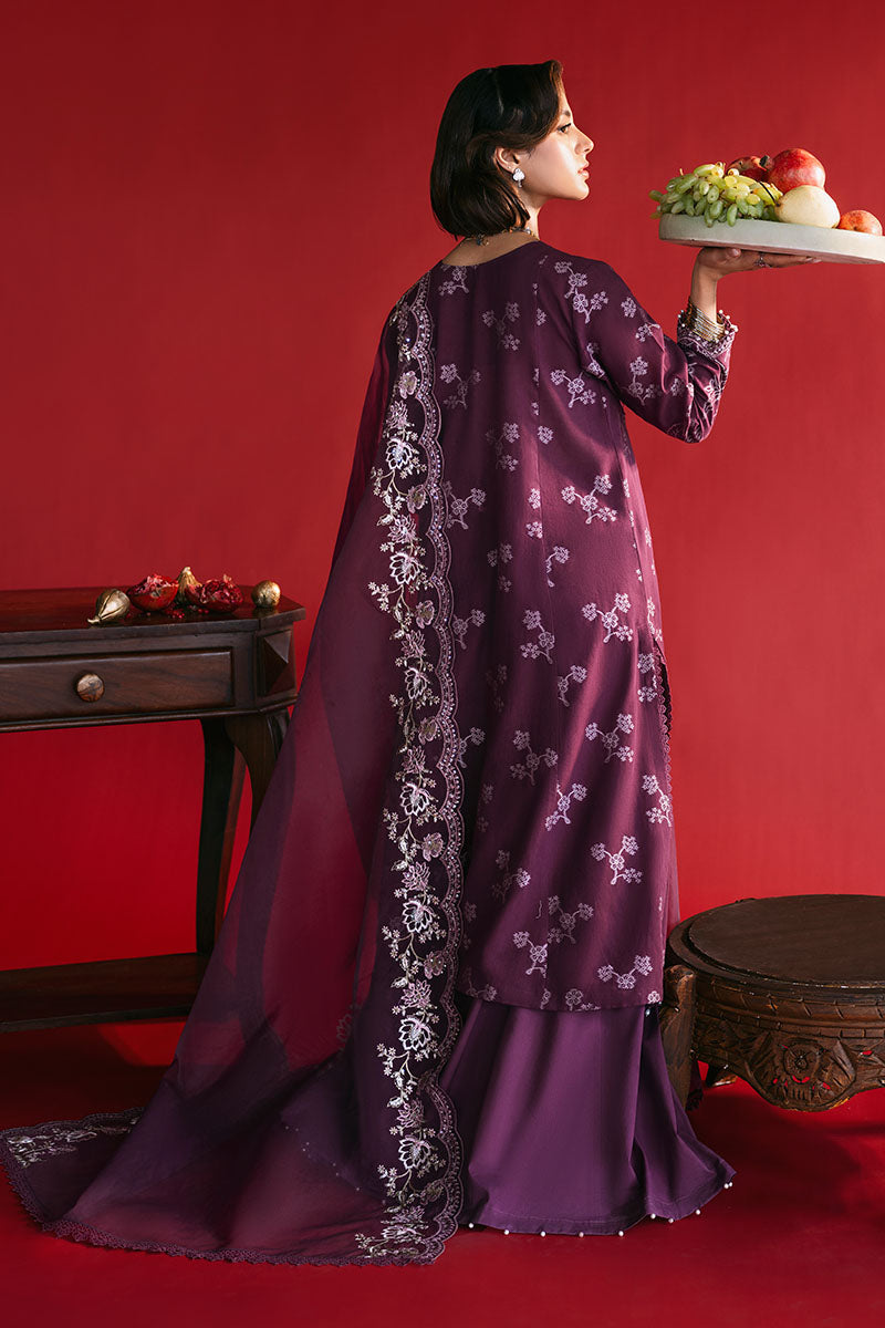 Cross Stitch | Eid Lawn Edit 25 | DEEP FLARE S Plum Jacquard