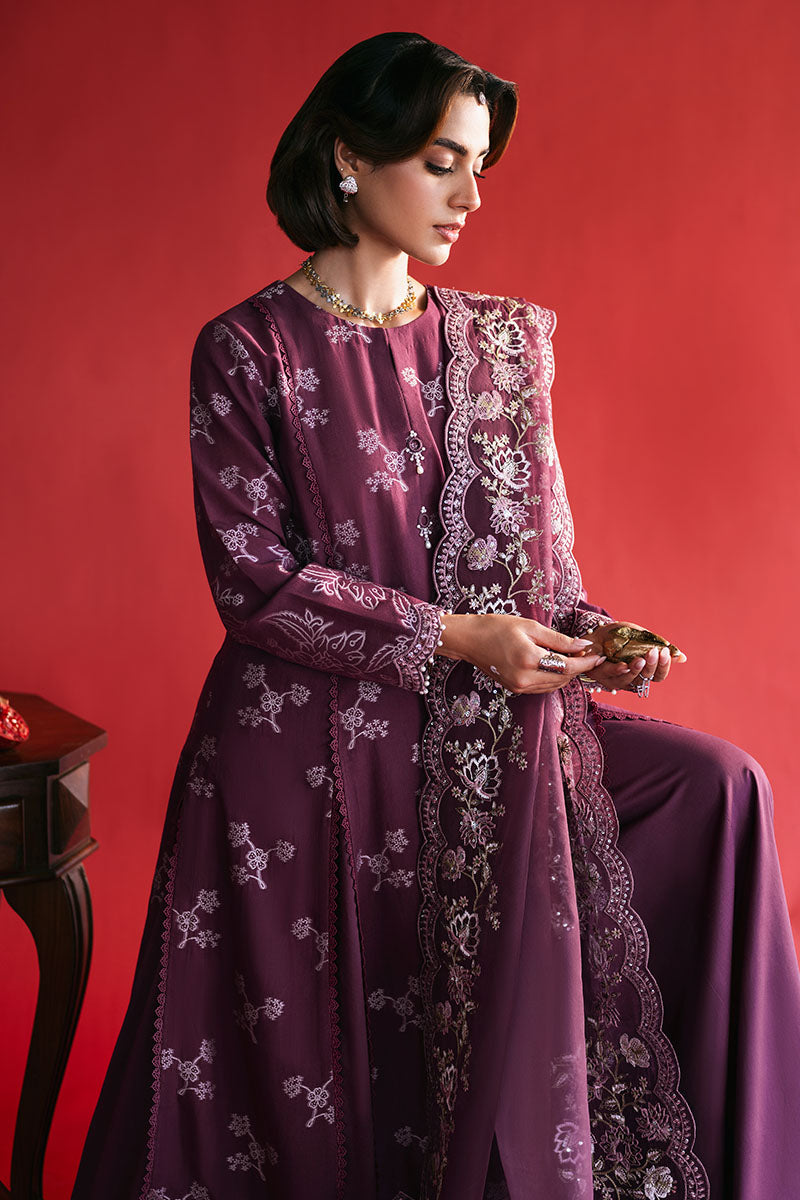 Cross Stitch | Eid Lawn Edit 25 | DEEP FLARE L Plum Jacquard