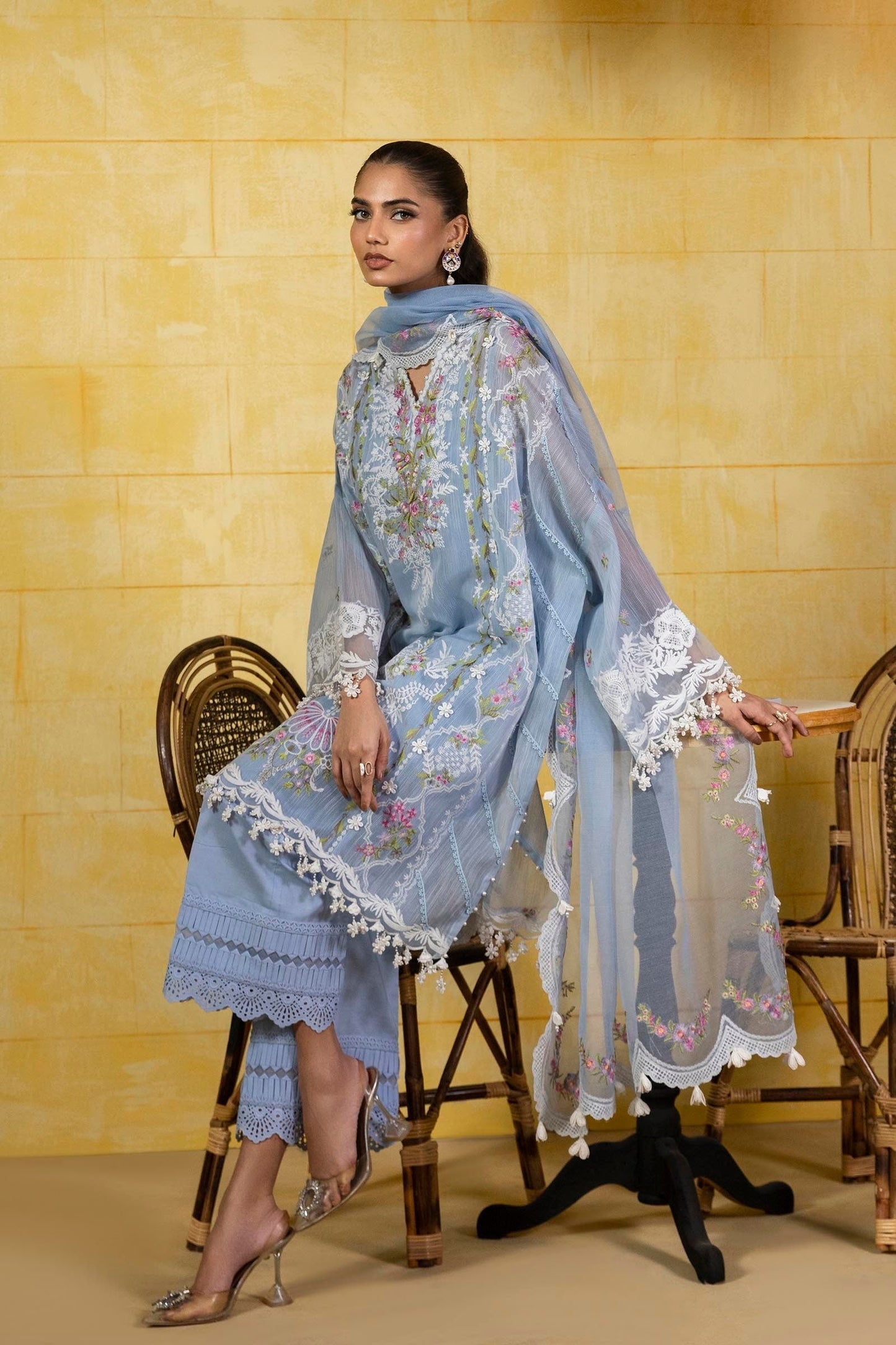 Sana Safinaz | Muzlin Spring 25 | M251-009B-3CT L Blue Gray Net