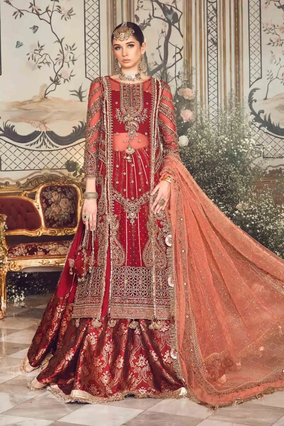 Maria B | Mbroidered Wedding Edition 23 | Maroon BD-2708 - Pakistani Designer Dress - by Maria B | Type: Bridal - 100% Original at Saira Sultan
