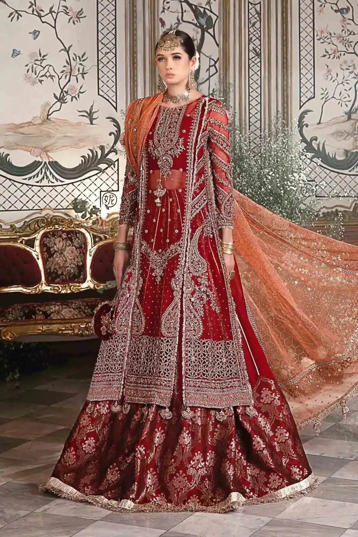Maria B | Mbroidered Wedding Edition 23 | Maroon BD-2708 - Pakistani Designer Dress - by Maria B | Type: Bridal - 100% Original at Saira Sultan