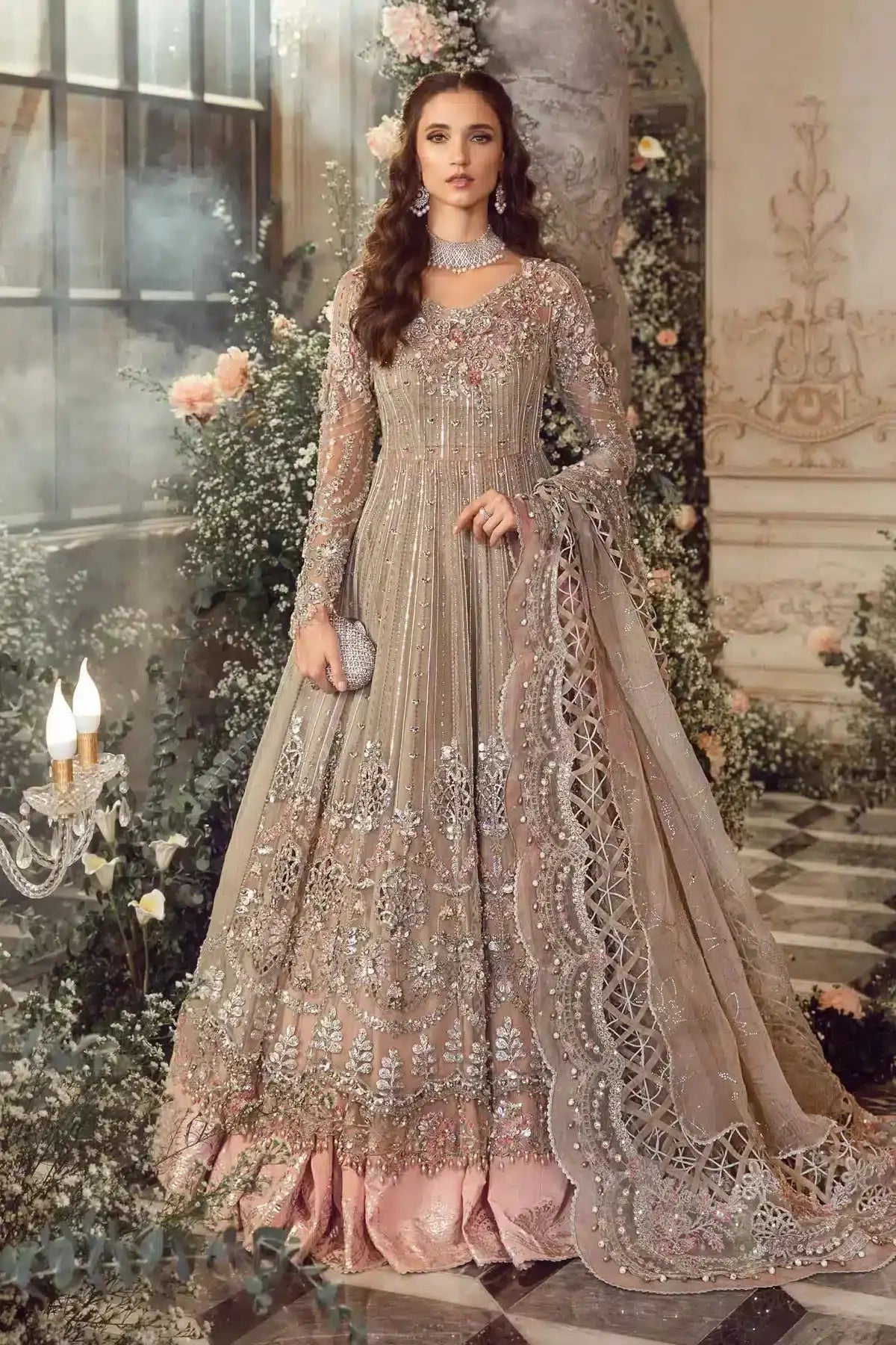 Maria B | Mbroidered Wedding Edition 23 | Grey BD-2703 - Pakistani Designer Dress - by Maria B | Type: Bridal - 100% Original at Saira Sultan