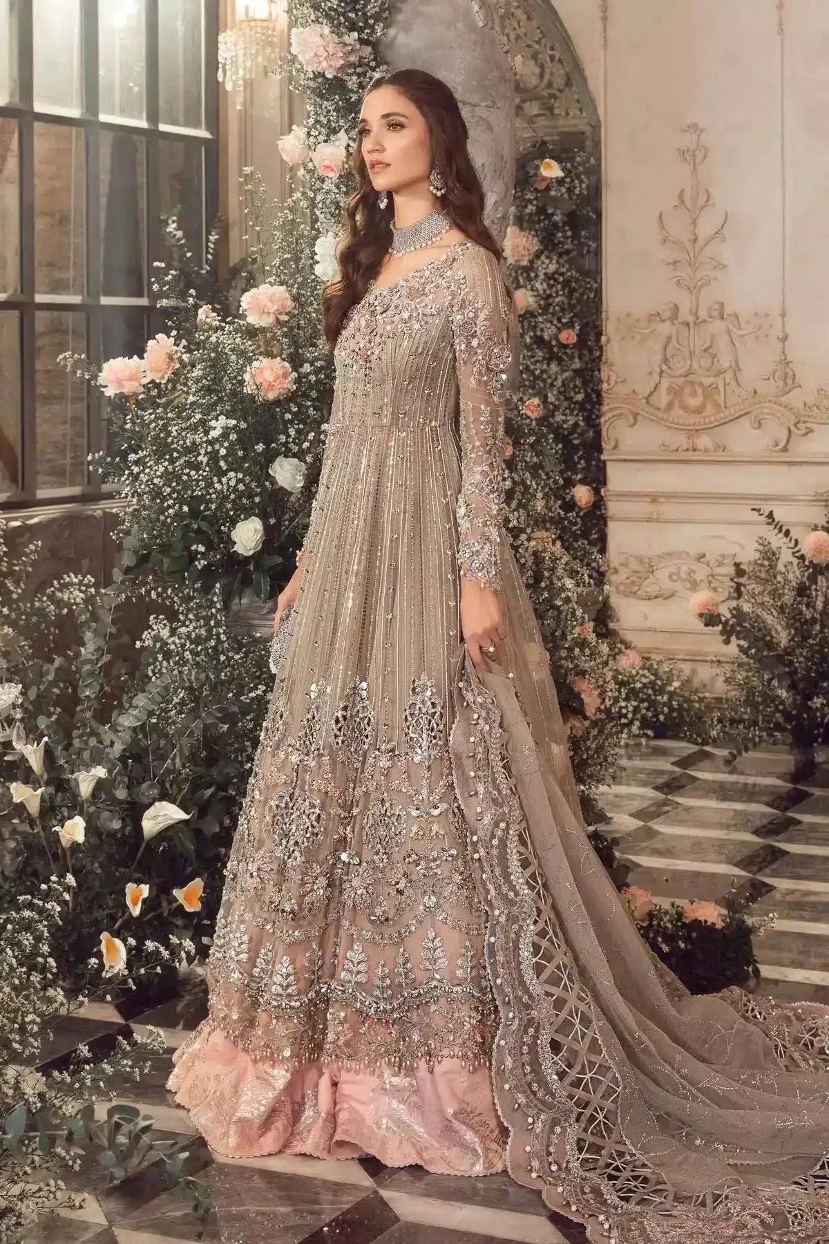 Maria B | Mbroidered Wedding Edition 23 | Grey BD-2703 - Pakistani Designer Dress - by Maria B | Type: Bridal - 100% Original at Saira Sultan