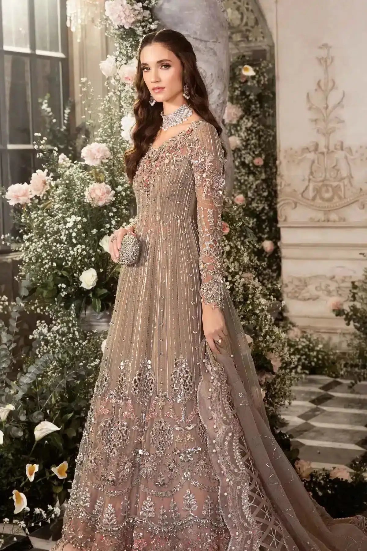 Maria B | Mbroidered Wedding Edition 23 | Grey BD-2703 - Pakistani Designer Dress - by Maria B | Type: Bridal - 100% Original at Saira Sultan