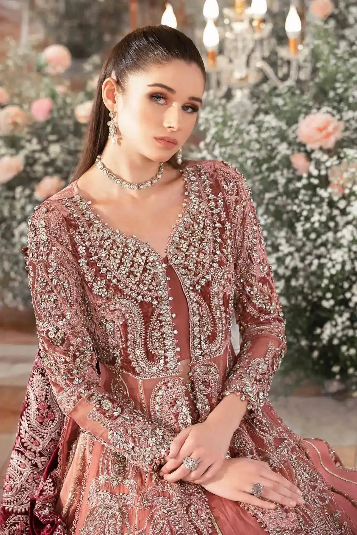 Maria B | Mbroidered Wedding Edition 23 | Salmon Pink BD-2701 - Pakistani Designer Dress - by Maria B | Type: Bridal - 100% Original at Saira Sultan