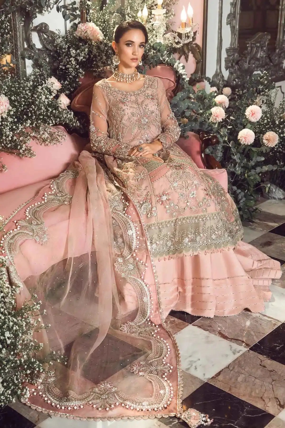 Maria B | Mbroidered Wedding Edition 23 | Pastel Pink BD-2706 - Pakistani Designer Dress - by Maria B | Type: Bridal - 100% Original at Saira Sultan