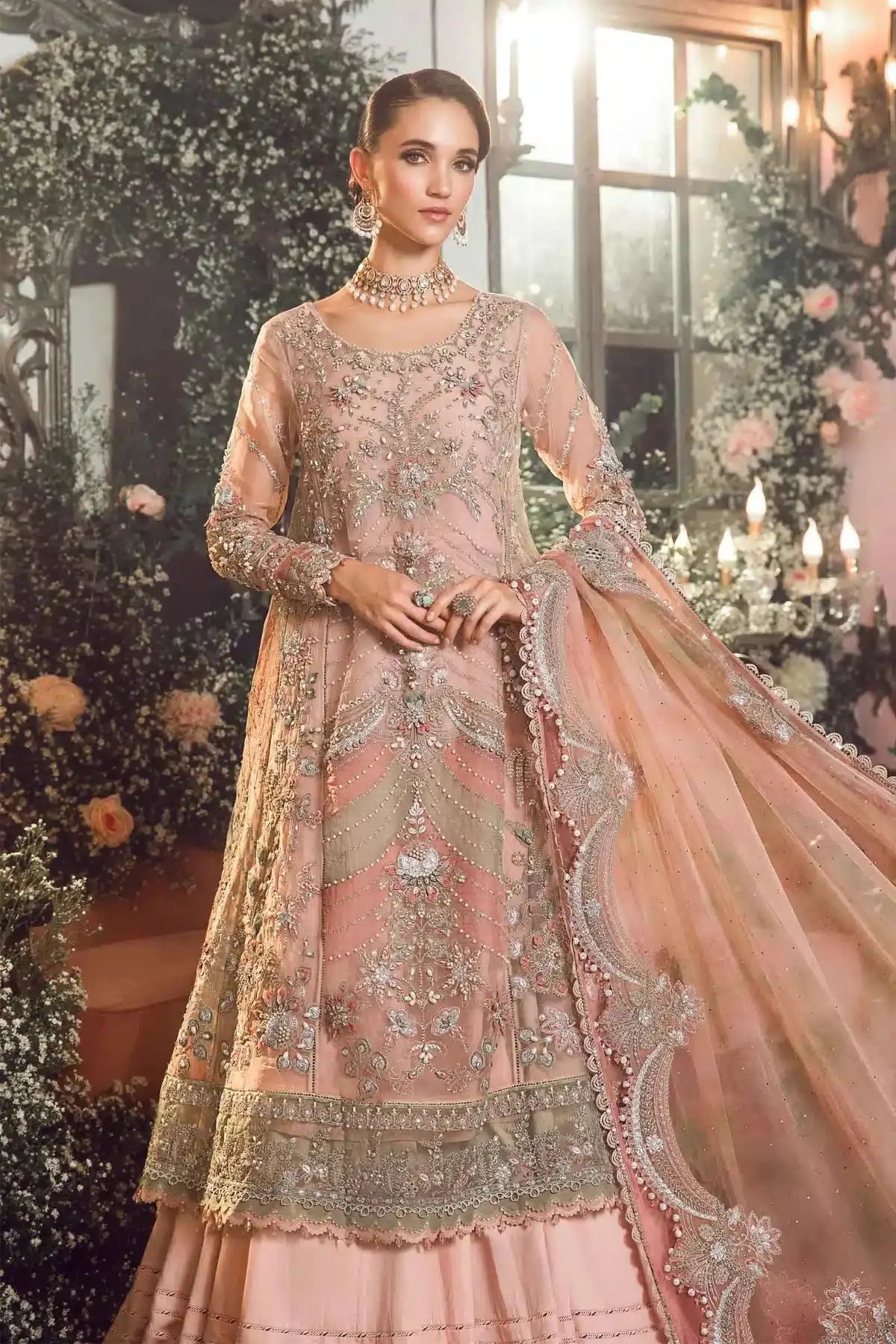 Maria B | Mbroidered Wedding Edition 23 | Pastel Pink BD-2706 - Pakistani Designer Dress - by Maria B | Type: Bridal - 100% Original at Saira Sultan