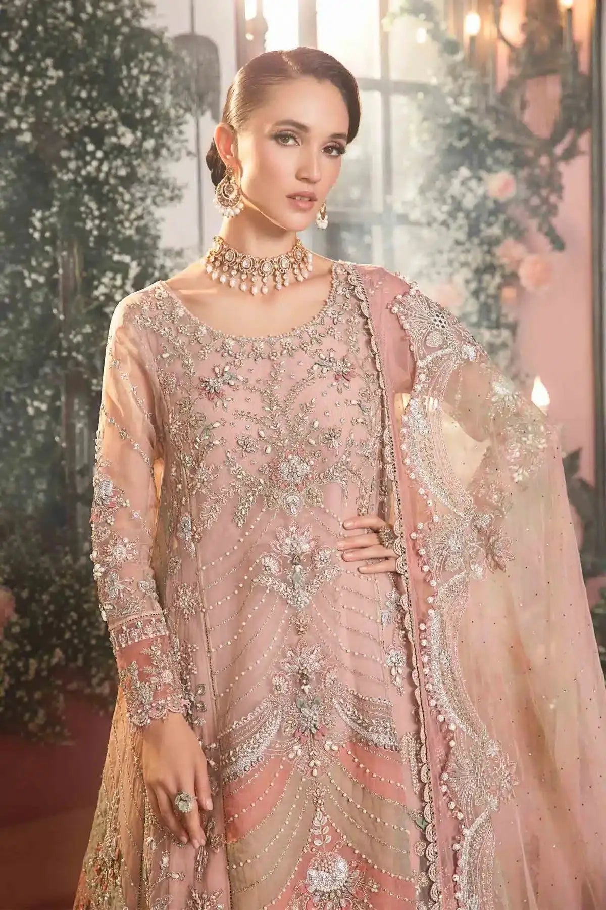 Maria B | Mbroidered Wedding Edition 23 | Pastel Pink BD-2706 - Pakistani Designer Dress - by Maria B | Type: Bridal - 100% Original at Saira Sultan
