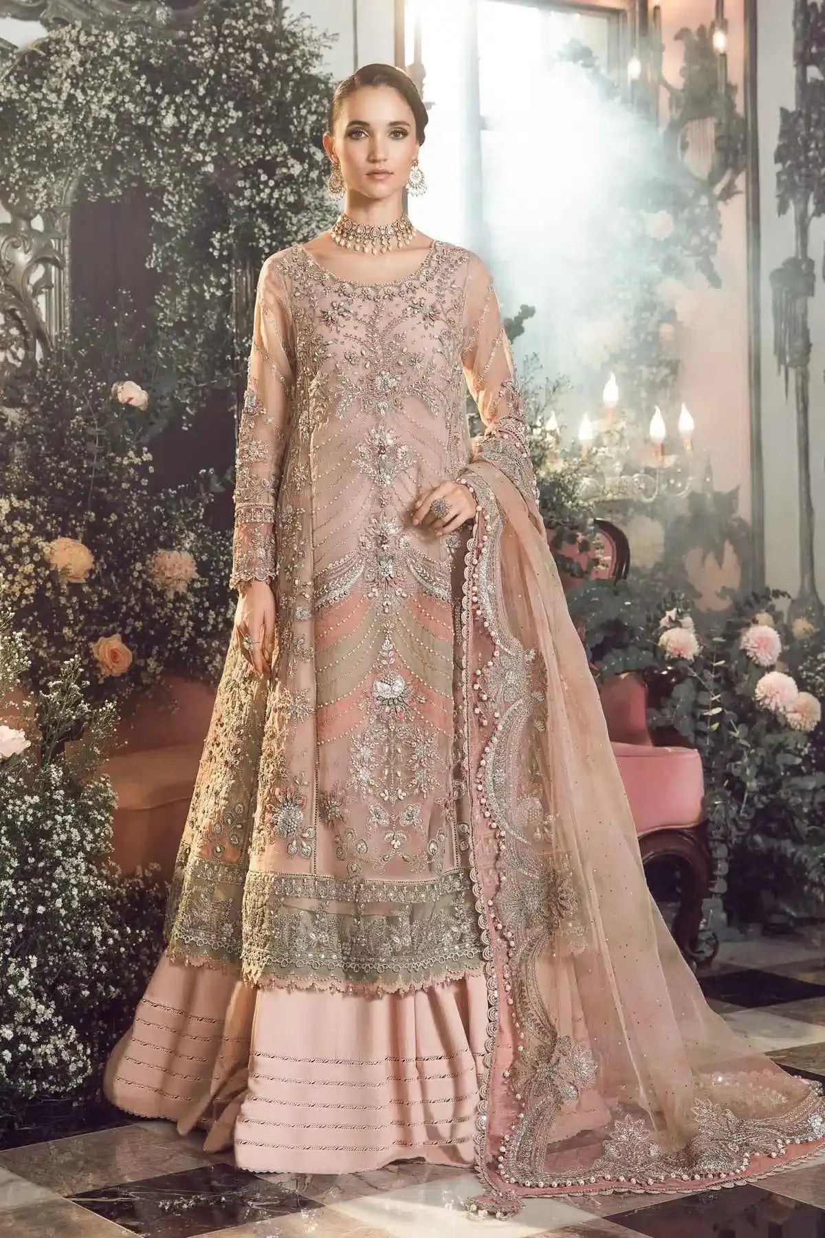 Maria B | Mbroidered Wedding Edition 23 | Pastel Pink BD-2706 - Pakistani Designer Dress - by Maria B | Type: Bridal - 100% Original at Saira Sultan