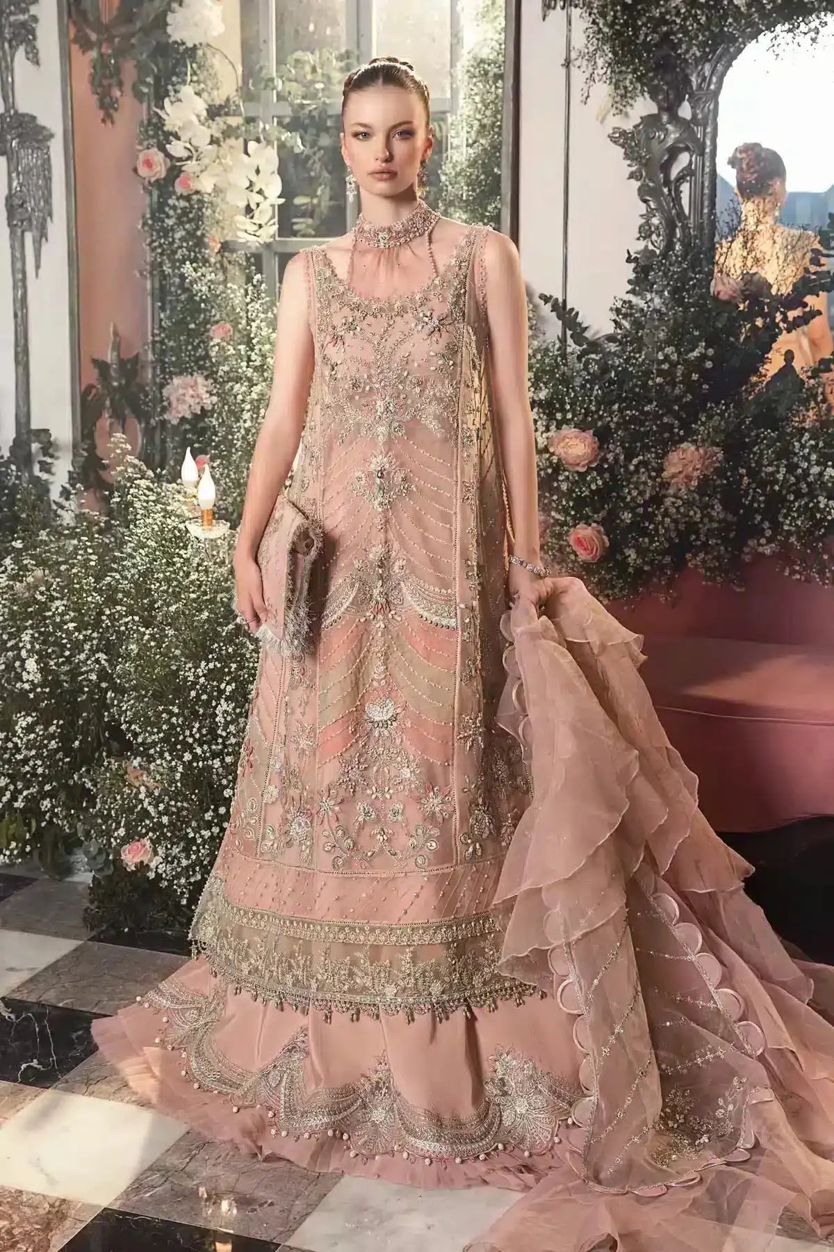 Maria B | Mbroidered Wedding Edition 23 | Pastel Pink BD-2706 - Pakistani Designer Dress - by Maria B | Type: Bridal - 100% Original at Saira Sultan