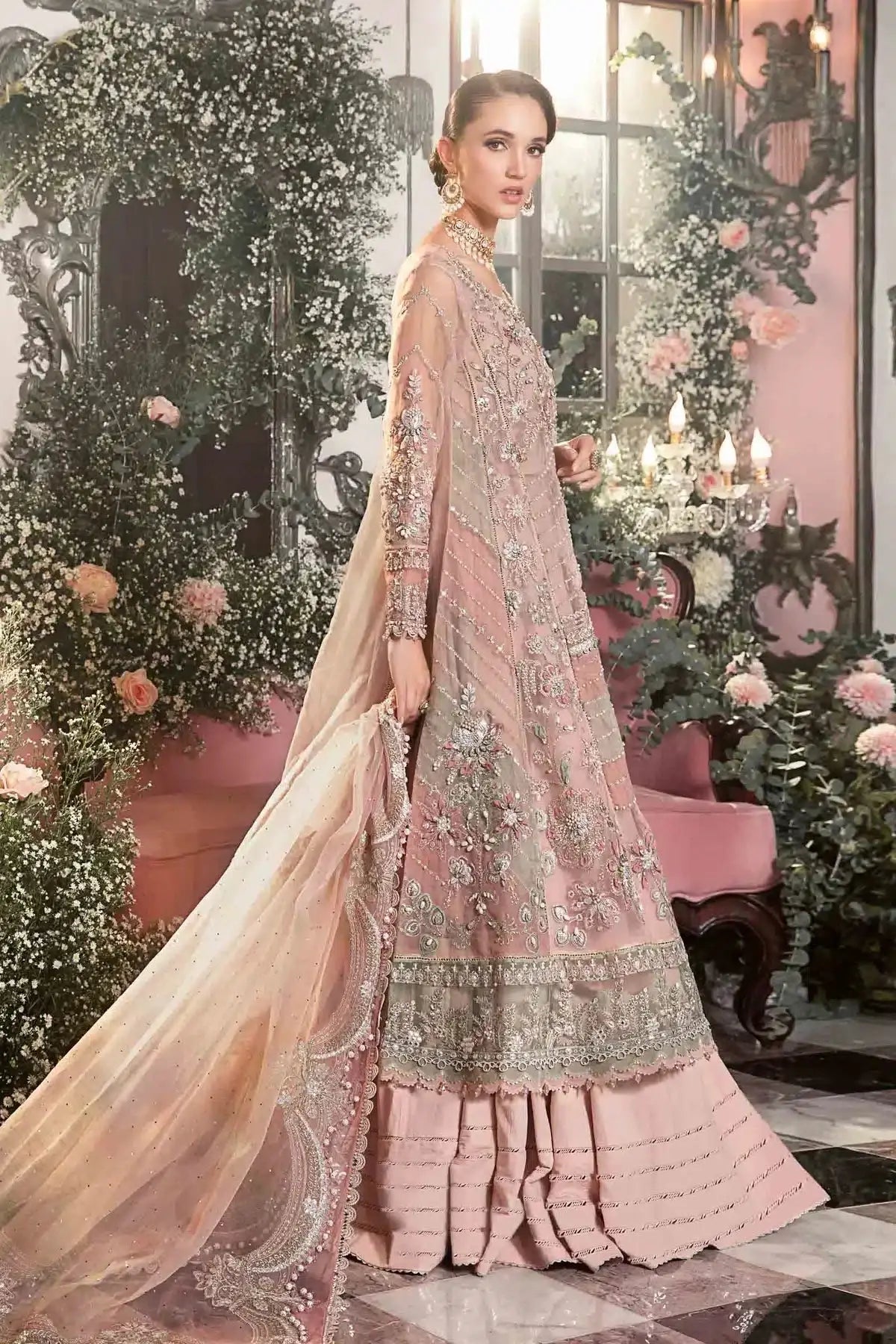Maria B | Mbroidered Wedding Edition 23 | Pastel Pink BD-2706 - Pakistani Designer Dress - by Maria B | Type: Bridal - 100% Original at Saira Sultan