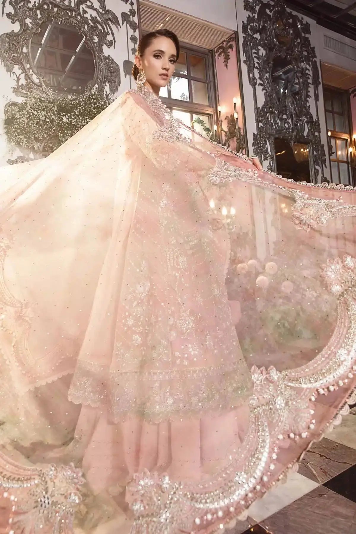 Maria B | Mbroidered Wedding Edition 23 | Pastel Pink BD-2706 - Pakistani Designer Dress - by Maria B | Type: Bridal - 100% Original at Saira Sultan