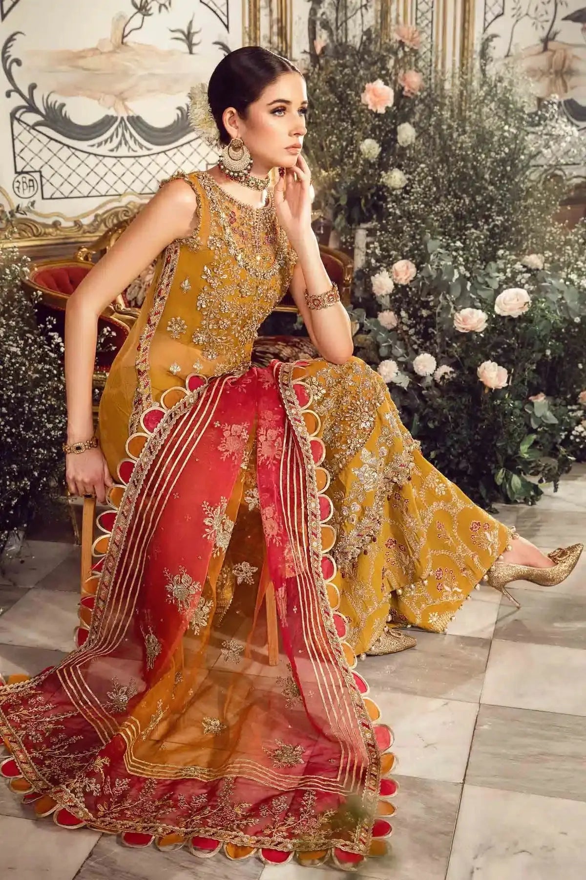 Maria B | Mbroidered Wedding Edition 23 | Mustard BD-2707 - Pakistani Designer Dress - by Maria B | Type: Bridal - 100% Original at Saira Sultan