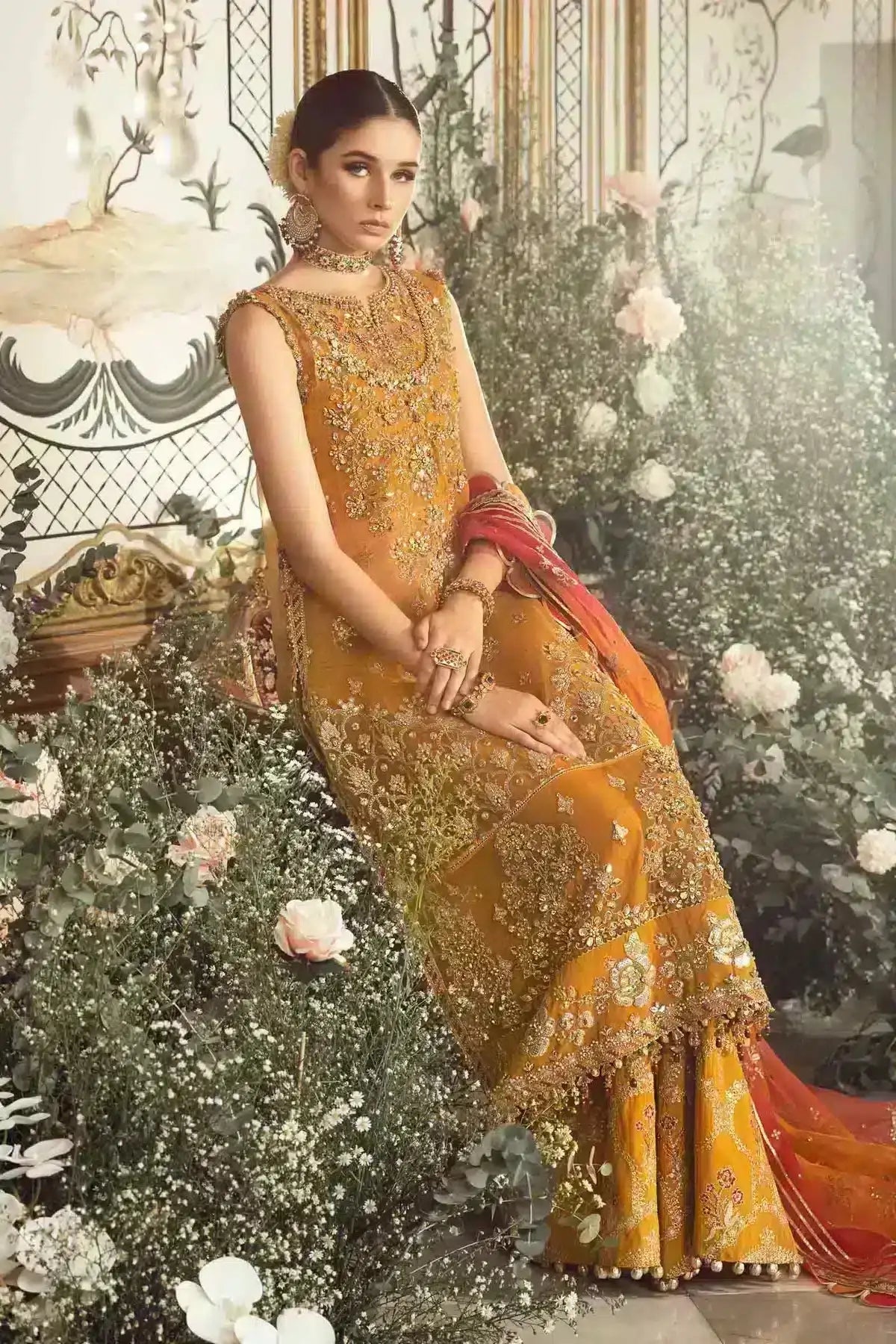 Maria B | Mbroidered Wedding Edition 23 | Mustard BD-2707 - Pakistani Designer Dress - by Maria B | Type: Bridal - 100% Original at Saira Sultan