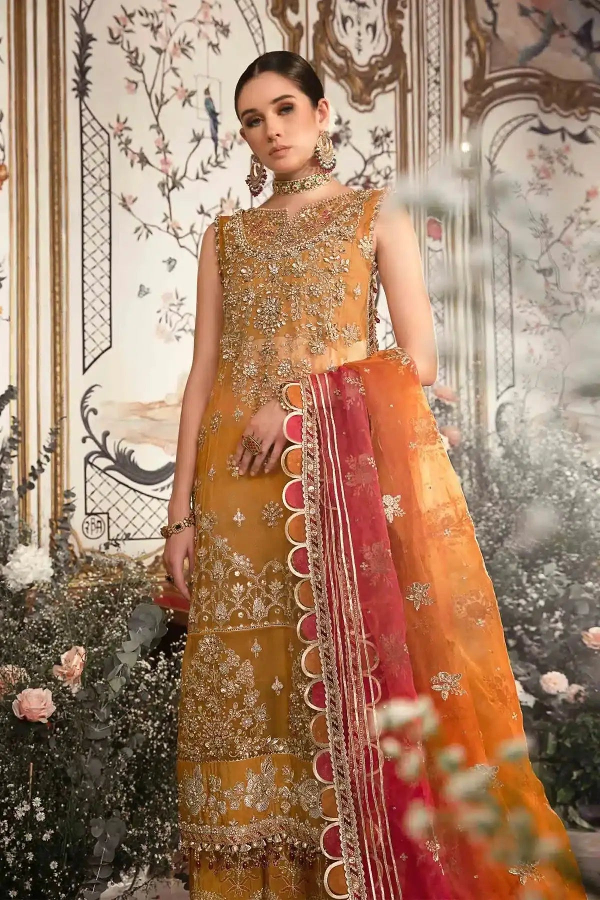 Maria B | Mbroidered Wedding Edition 23 | Mustard BD-2707 - Pakistani Designer Dress - by Maria B | Type: Bridal - 100% Original at Saira Sultan